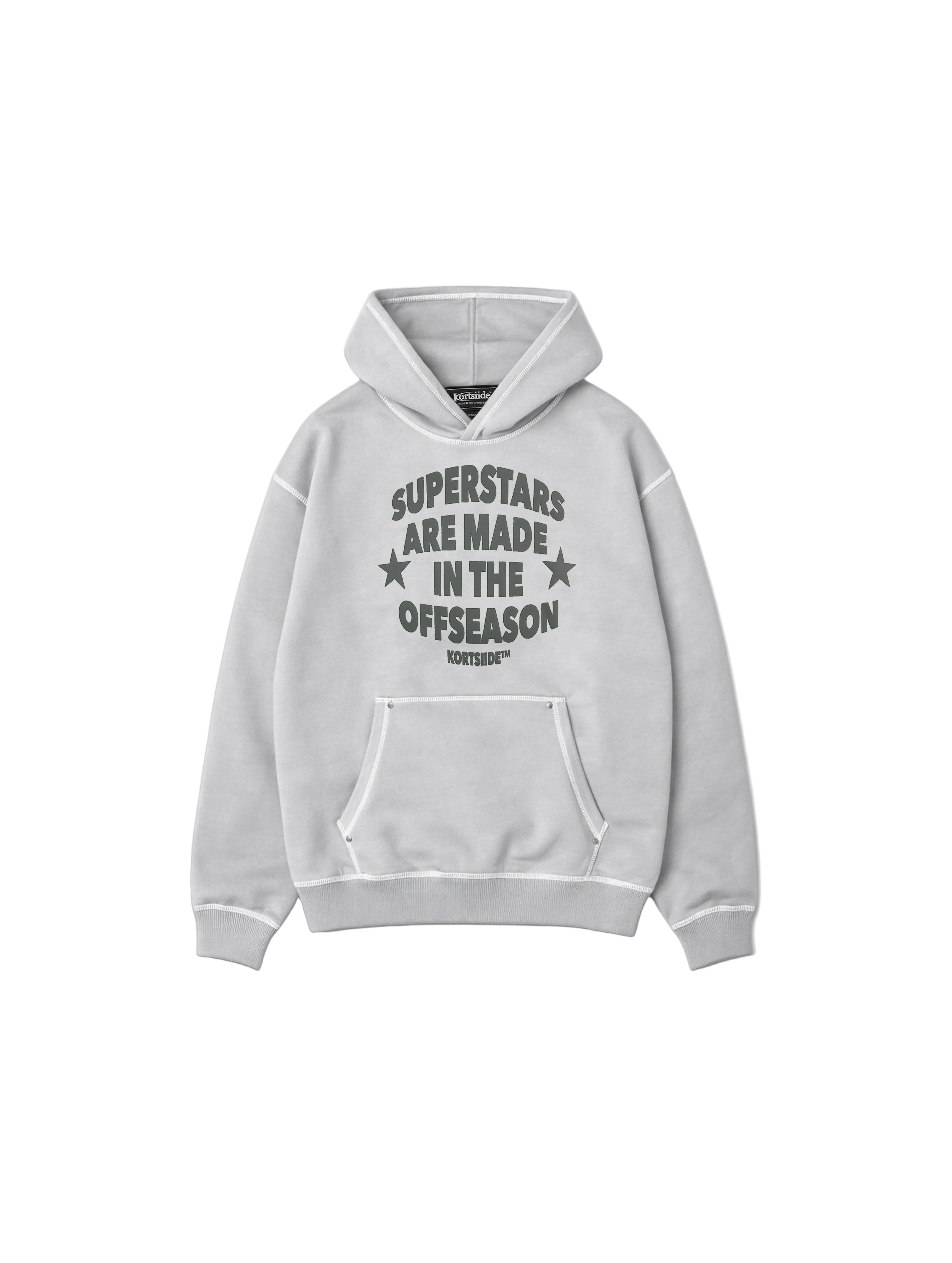 Front view of kortsiide Superstar Stitched Dusk Grey Hoodie